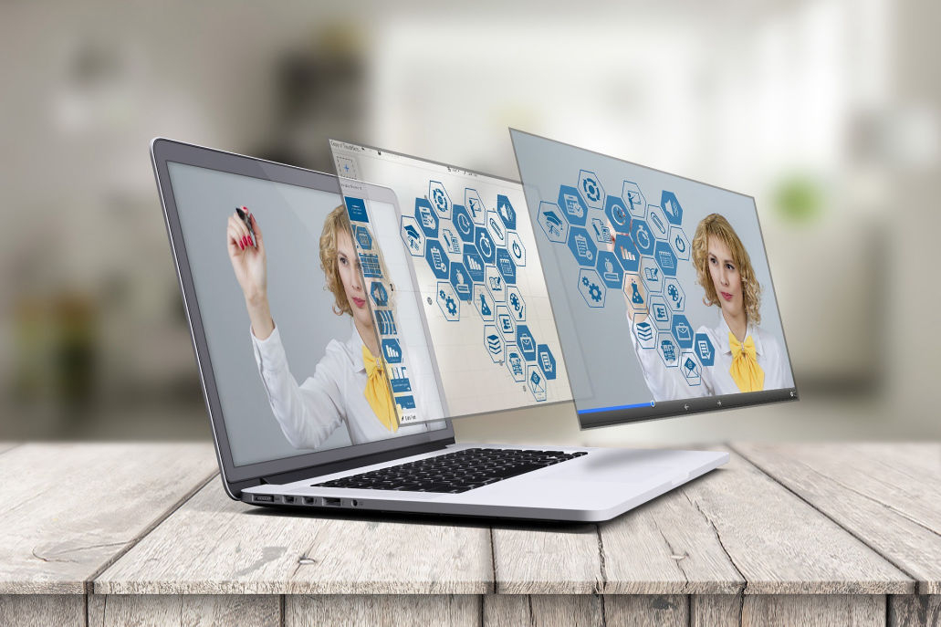 Image layers popping up from a laptop screen
