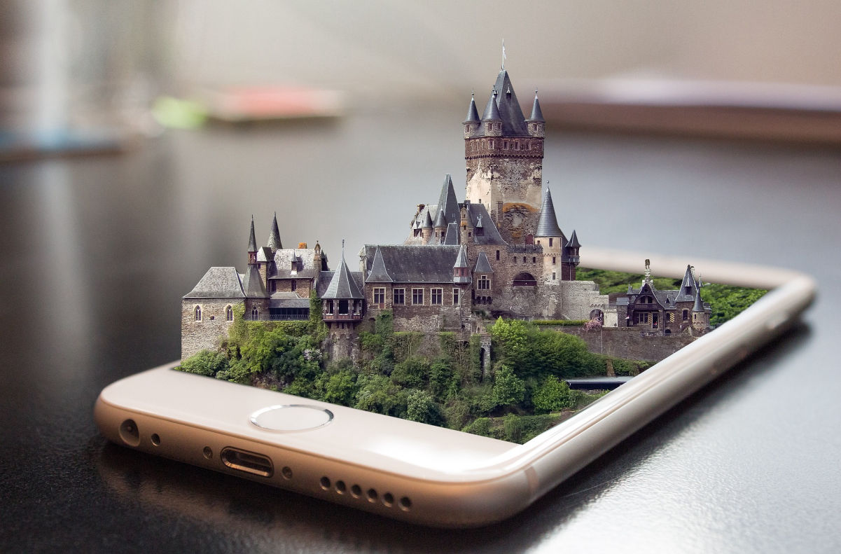 A 3D castle jumping out of a cellphone screen
