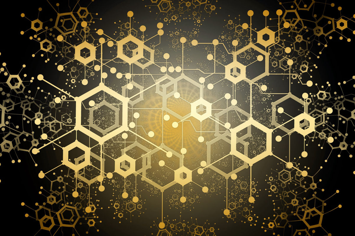 A cyber diagram of hex shapes on a dark background