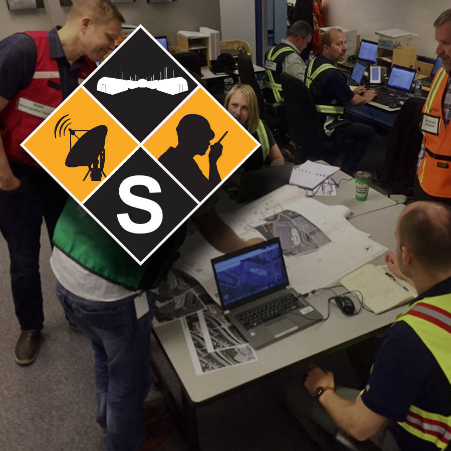 mergency operations center in action, with 'SENTIO' logo, representing a situational awareness tool for emergency management.